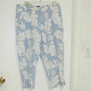 Pants Lee Khaki Summer Capri, Fancy Design Print White on Periwinkle Blue